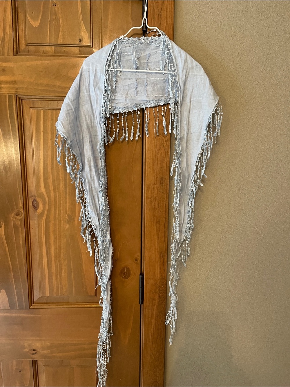 Light Blue Fringed Triangle Scarf